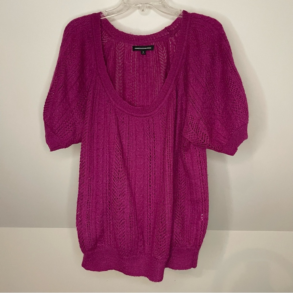 Express Design Studio Womens Mohair Wool Short Sleeve Knit Sweater Blouse, Sz M